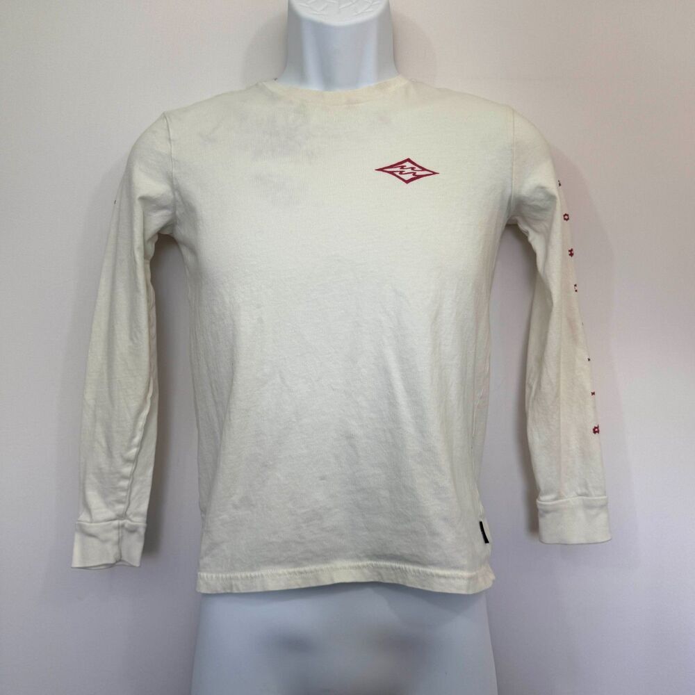 Billabong Boys Unity Long Sleeve Shirt Off White Red Graphic S/10 Active School